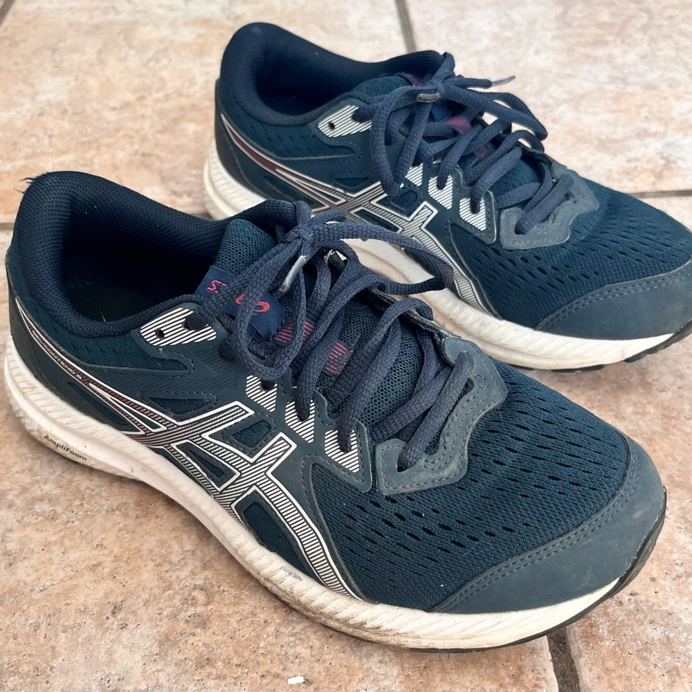 ASICS Navy and White Mesh Running Shoes